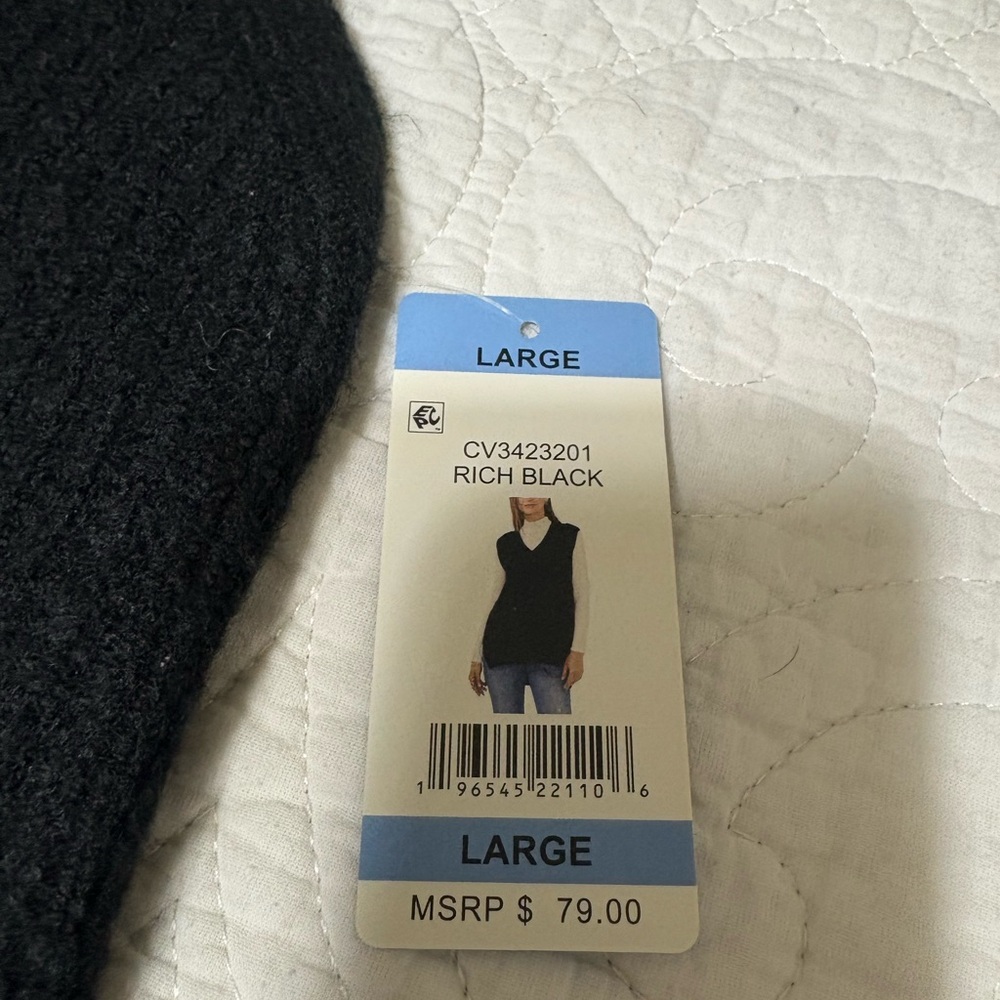 NWT - Vince Camuto Black Shaker Sweater Vest With High-Low Hem-Line - Picture 7 of 13